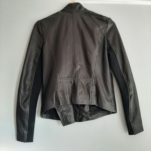 TROUVE Genuine Leather Moto Jacket Side Zip Black Sz XS - Picture 9 of 16